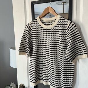 FRANSA navy stripped shirt sleeve sweater